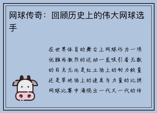 网球传奇：回顾历史上的伟大网球选手